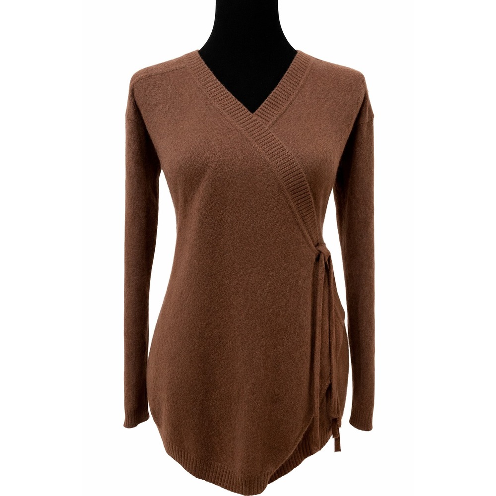 C&C California‎ Womens Tie Front Asymmetrical Wrap Sweater Small Brown Cashmere